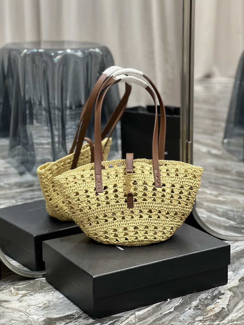 Saint Laurent 685618 YSL Panier Medium Bag In Raffia Apricot - Default Title - View 1