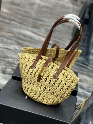 Saint Laurent 685618 YSL Panier Medium Bag In Raffia Apricot - Default Title - View 3