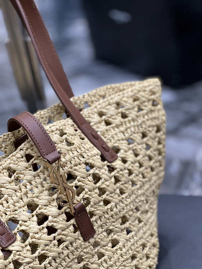 Saint Laurent 685618 YSL Panier Medium Bag In Raffia Apricot