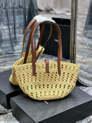 Saint Laurent 685618 YSL Panier Medium Bag In Raffia Apricot - Default Title - View 7