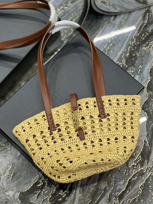 Saint Laurent 685618 YSL Panier Medium Bag In Raffia Apricot - Default Title - View 8