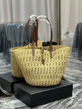 Saint Laurent 688221 YSL Panier Maxi Bag In Raffia Apricot