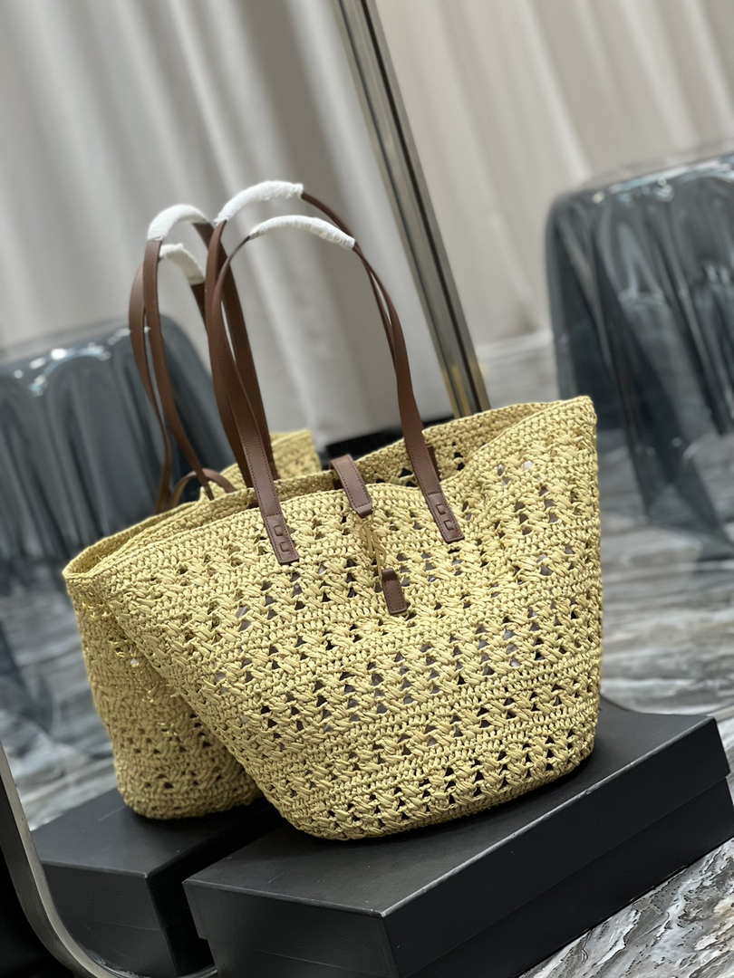 Saint Laurent 688221 YSL Panier Maxi Bag In Raffia Apricot - Default Title - View 2