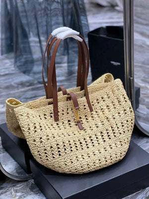 Saint Laurent 688221 YSL Panier Maxi Bag In Raffia Apricot - Default Title - View 4