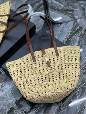 Saint Laurent 688221 YSL Panier Maxi Bag In Raffia Apricot - Default Title - View 7