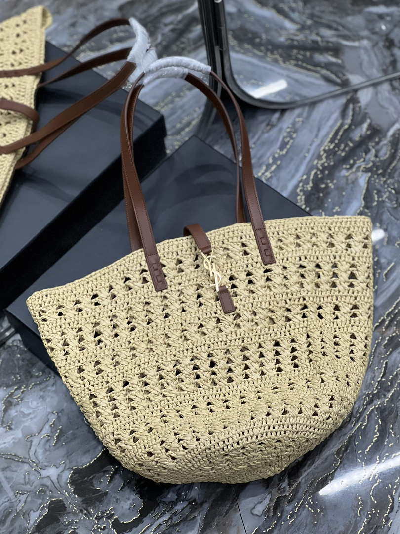 Saint Laurent 688221 YSL Panier Maxi Bag In Raffia Apricot - Default Title - View 7