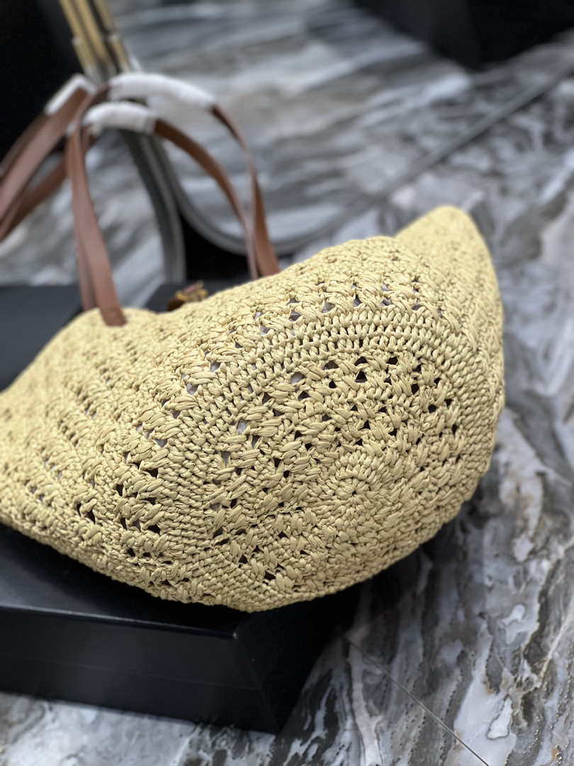 Saint Laurent 688221 YSL Panier Maxi Bag In Raffia Apricot - Default Title - View 8