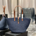 Saint Laurent 688221 YSL Panier Maxi Bag In Raffia Navy Blue - Default Title - View 1