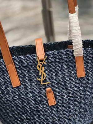 Saint Laurent 685618 YSL Panier Medium Bag In Raffia Navy Blue - Default Title - View 5