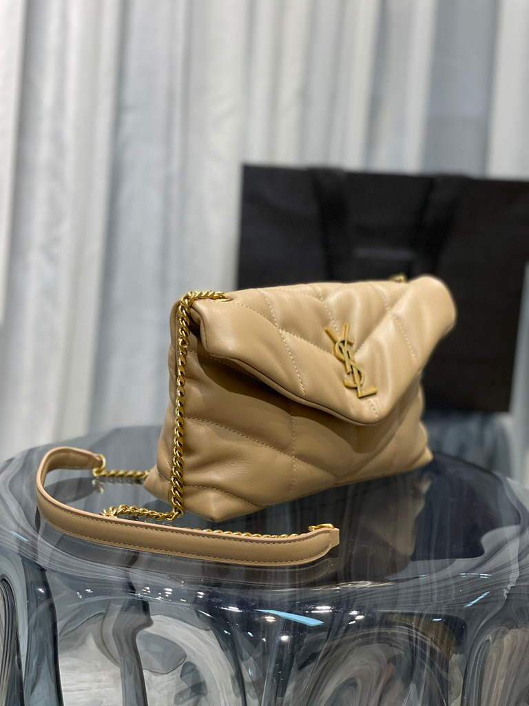 Saint Laurent Lou lou Puffer Mini Shoulder Bag YSL 620333 Apricot Gold