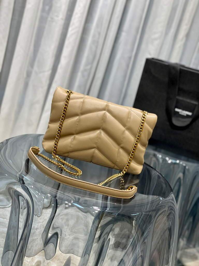 Saint Laurent Lou lou Puffer Mini Shoulder Bag YSL 620333 Apricot Gold