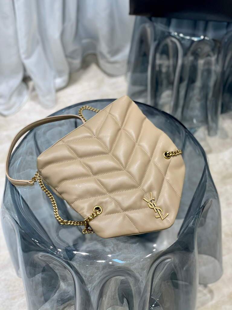 Saint Laurent Lou lou Puffer Mini Shoulder Bag YSL 620333 Apricot Gold
