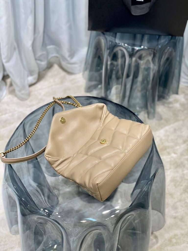 Saint Laurent Lou lou Puffer Mini Shoulder Bag YSL 620333 Apricot Gold