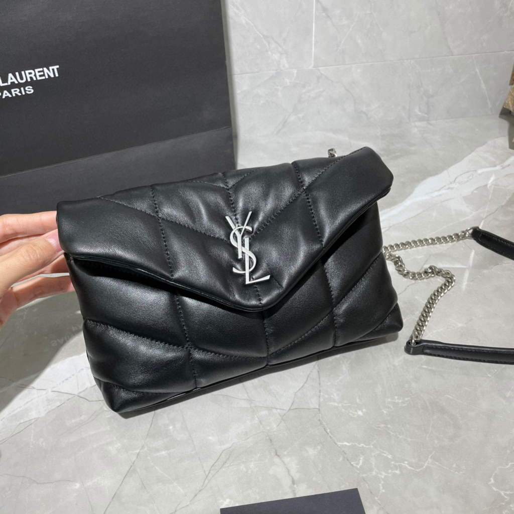 Saint Laurent Lou lou Puffer Mini Shoulder Bag YSL 620333 Black Sliver
