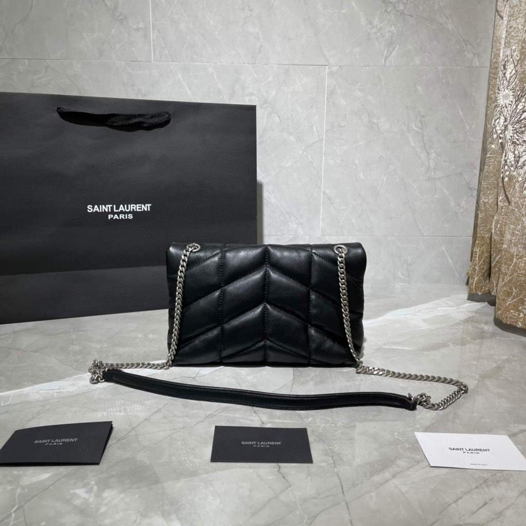 Saint Laurent Lou lou Puffer Mini Shoulder Bag YSL 620333 Black Sliver