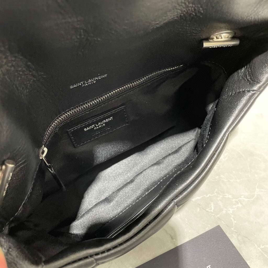 Saint Laurent Lou lou Puffer Mini Shoulder Bag YSL 620333 Black Sliver