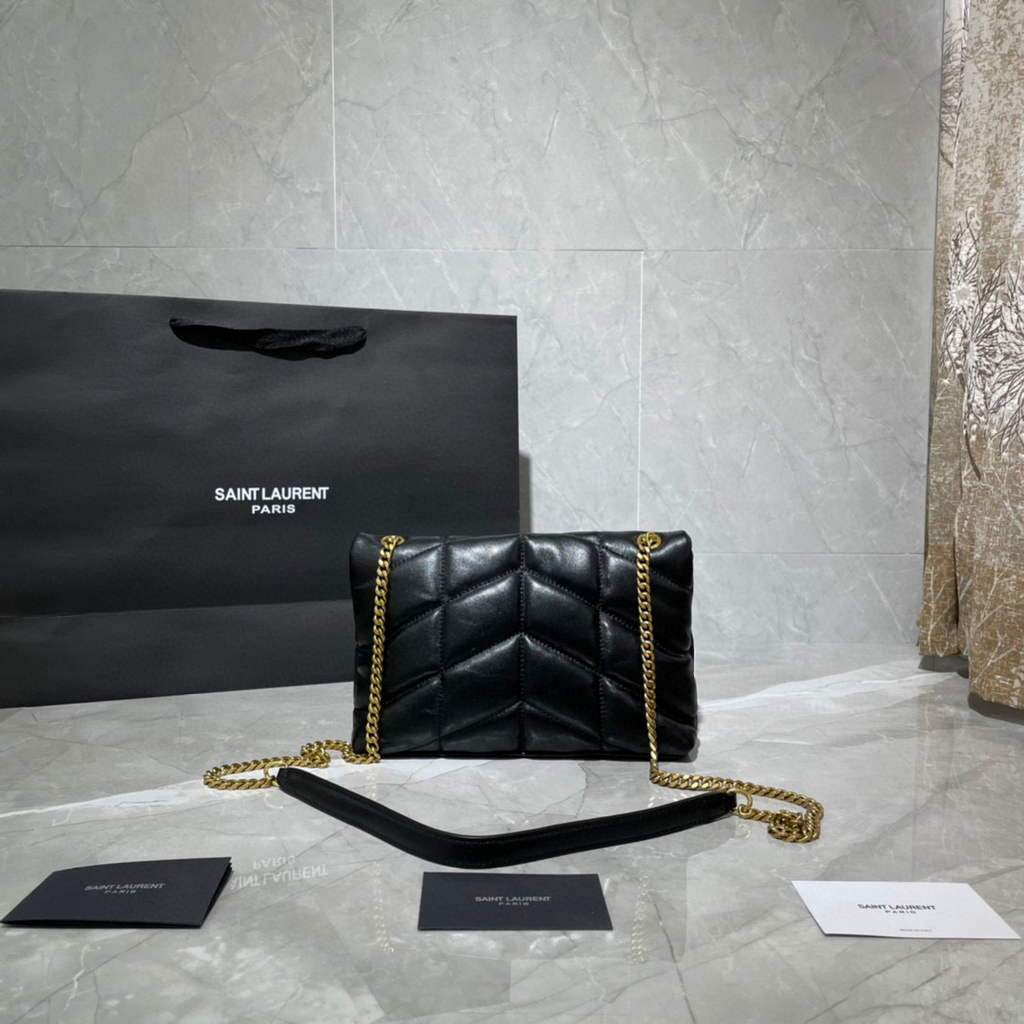Saint Laurent Lou lou Puffer Mini Shoulder Bag YSL 620333 Black Gold