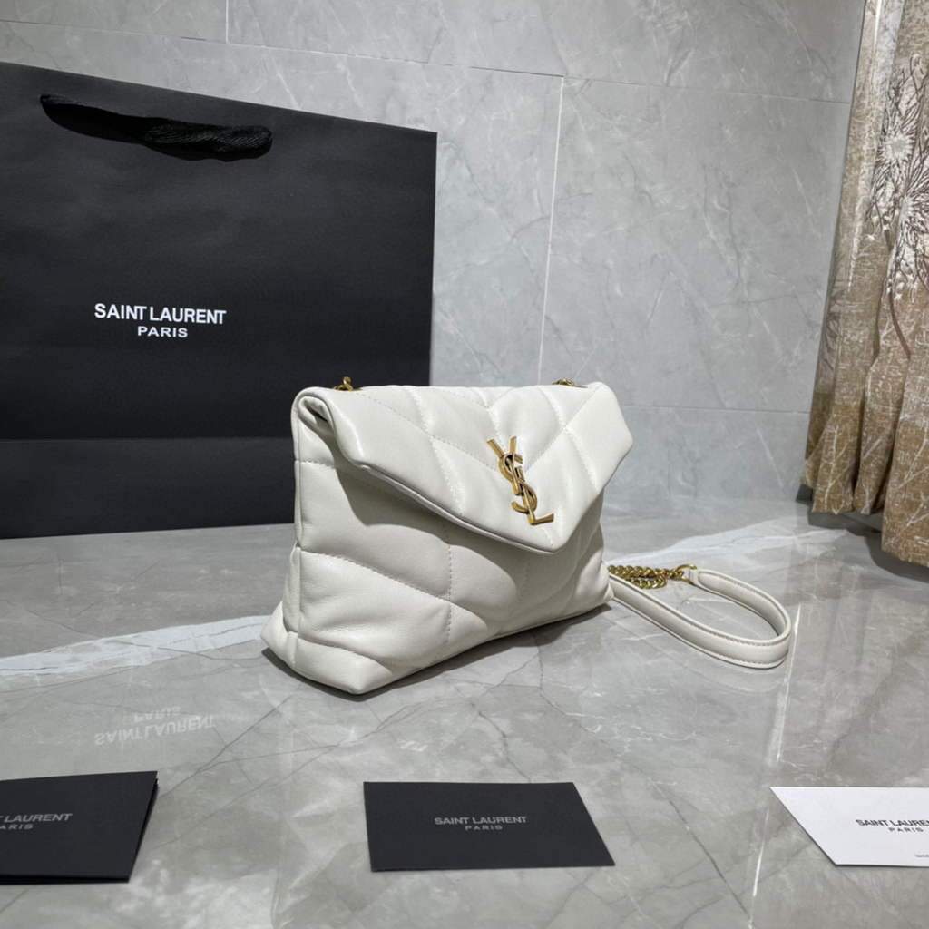 Saint Laurent Lou lou Puffer Mini Shoulder Bag YSL 620333 White Gold