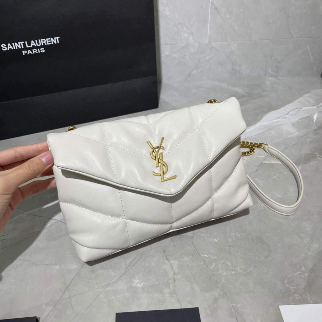 Saint Laurent Lou lou Puffer Mini Shoulder Bag YSL 620333 White Gold