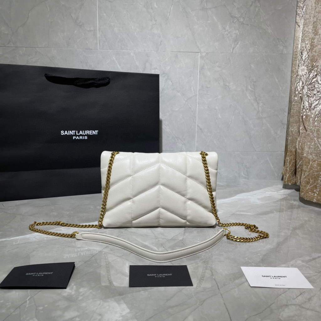 Saint Laurent Lou lou Puffer Mini Shoulder Bag YSL 620333 White Gold