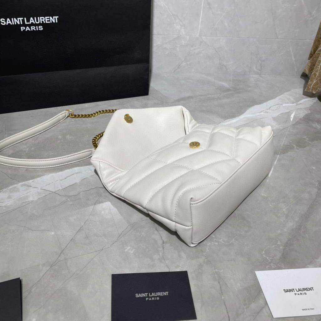 Saint Laurent Lou lou Puffer Mini Shoulder Bag YSL 620333 White Gold