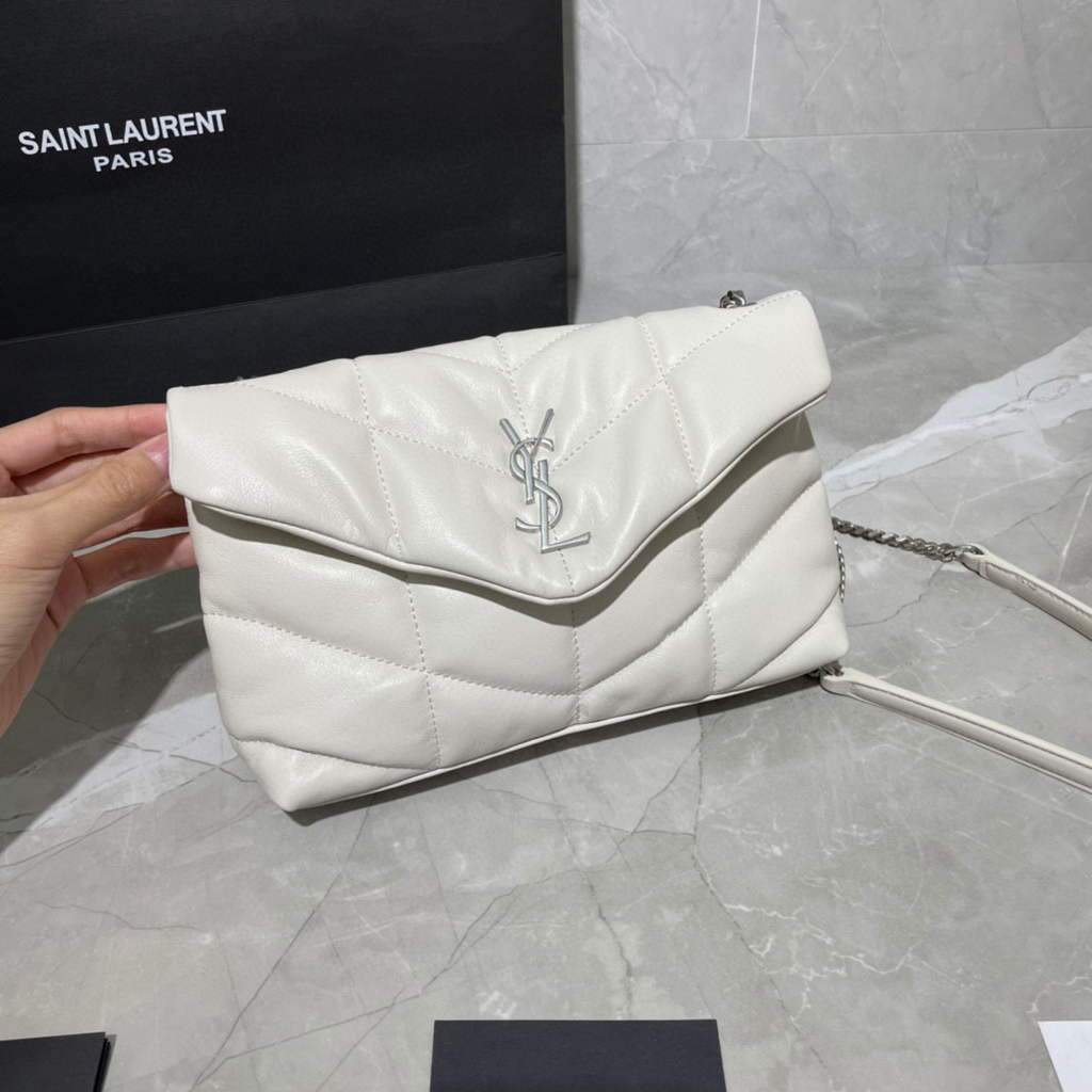 Saint Laurent Lou lou Puffer Mini Shoulder Bag YSL 620333 White Sliver
