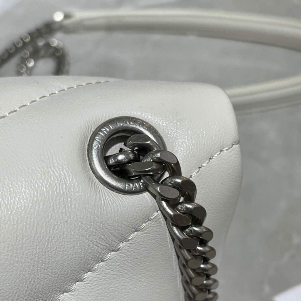 Saint Laurent Lou lou Puffer Mini Shoulder Bag YSL 620333 White Sliver