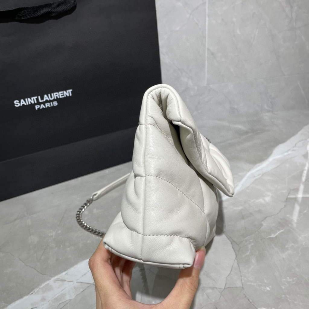 Saint Laurent Lou lou Puffer Mini Shoulder Bag YSL 620333 White Sliver