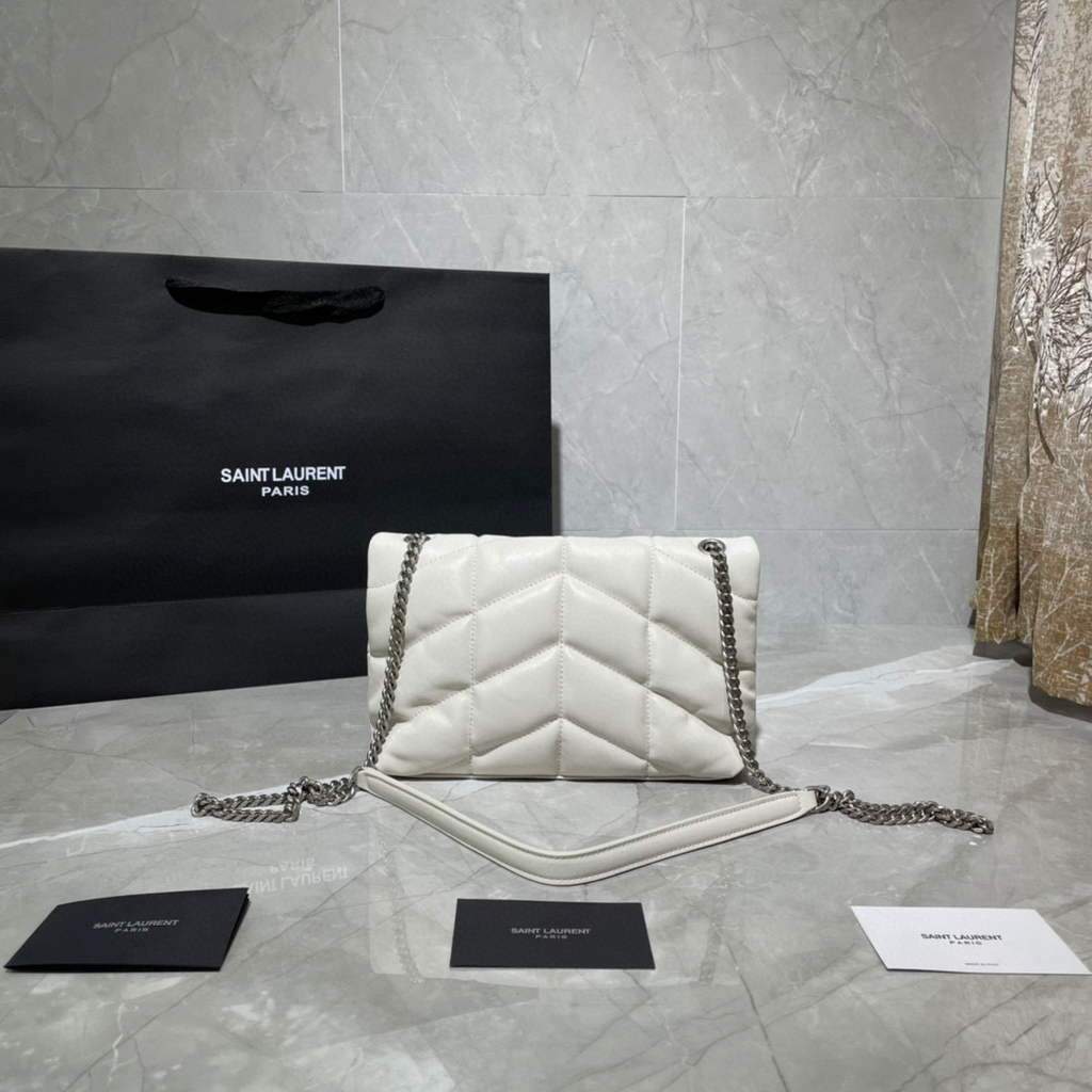 Saint Laurent Lou lou Puffer Mini Shoulder Bag YSL 620333 White Sliver