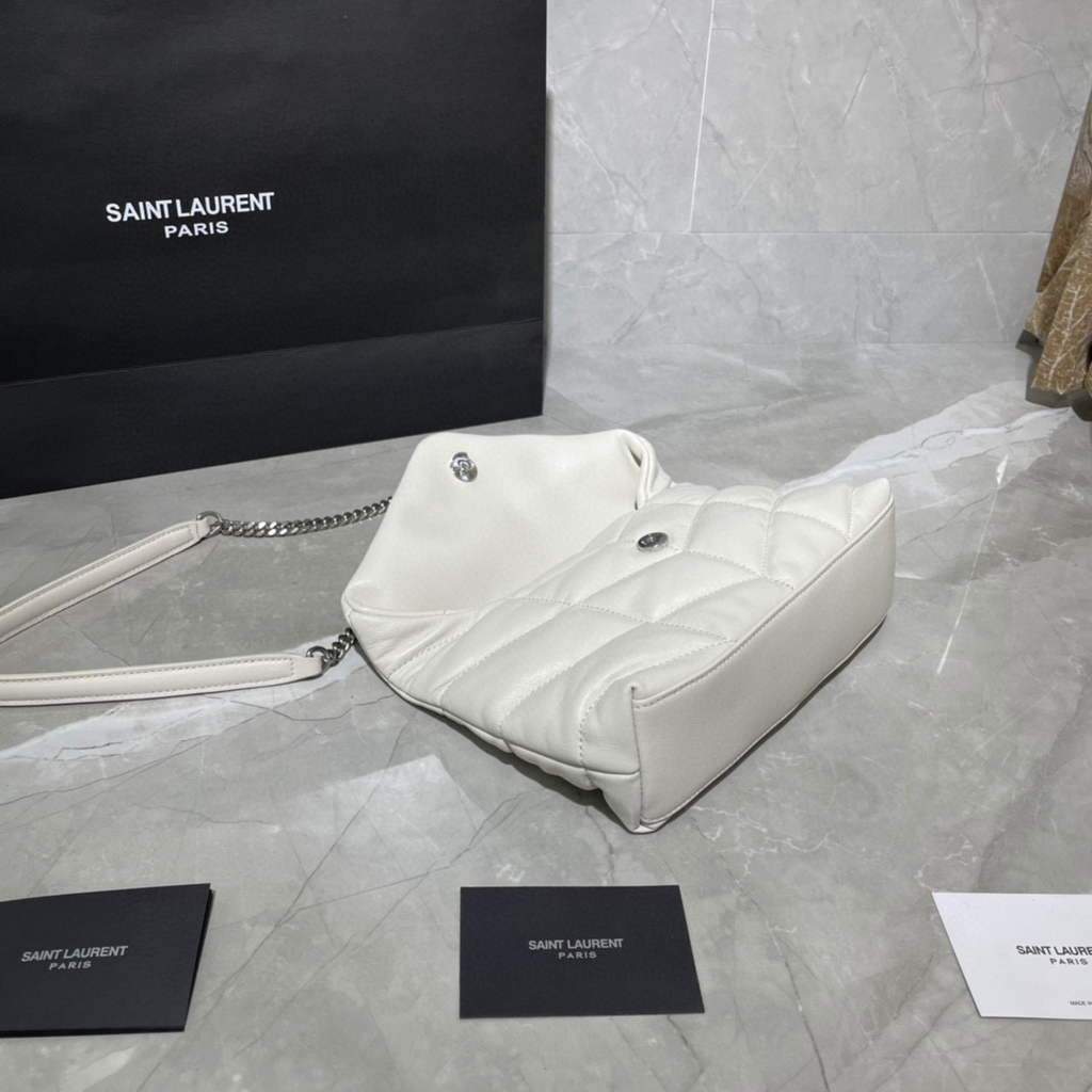 Saint Laurent Lou lou Puffer Mini Shoulder Bag YSL 620333 White Sliver