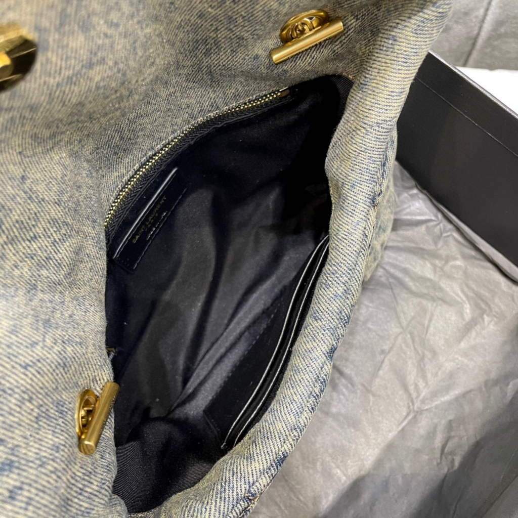 Saint Laurent Lou lou Puffer Mini Shoulder Bag YSL 620333 Blue with Belt Black