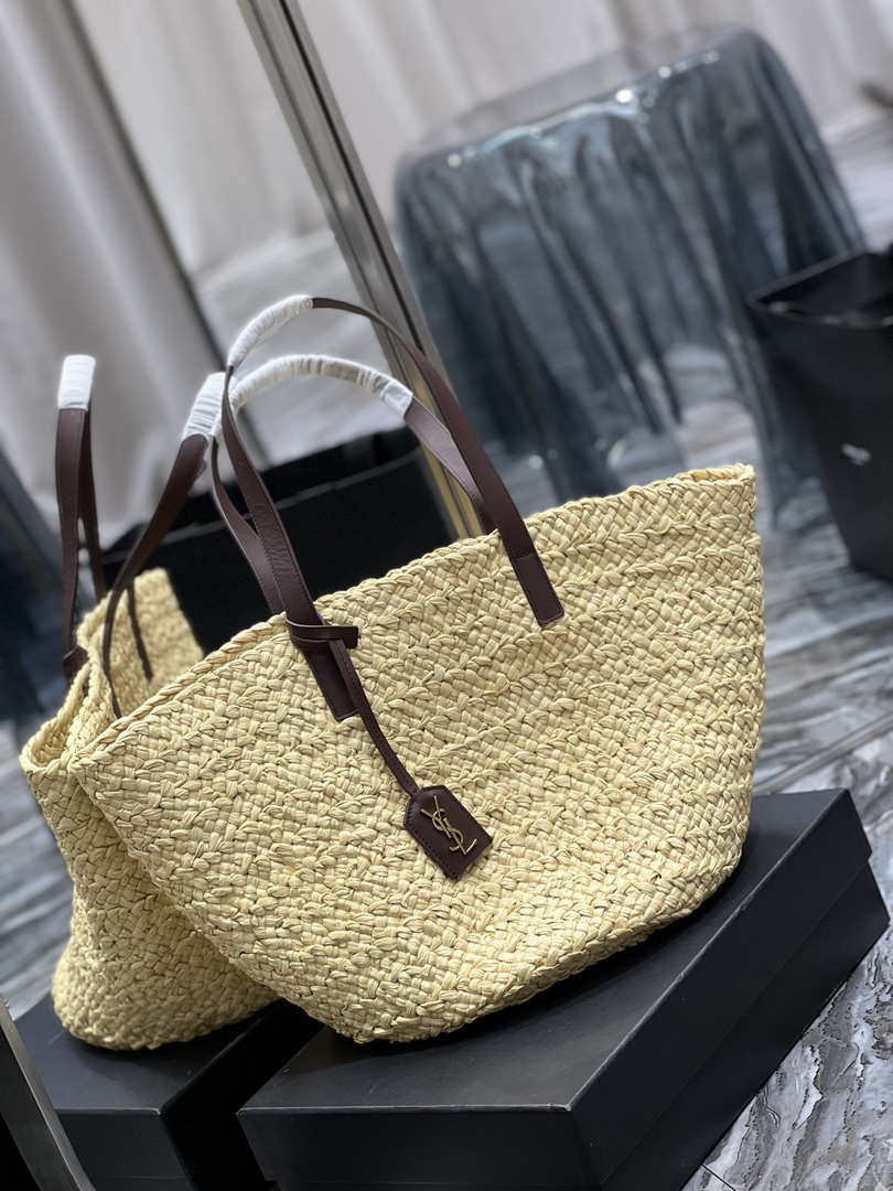 Saint Laurent YSL 693242 Tote Panier Maxi Bag In Raffia Apricot - Default Title - View 2
