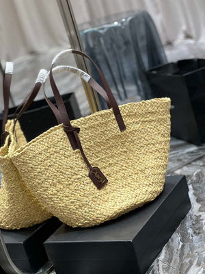 Saint Laurent YSL 693242 Tote Panier Maxi Bag In Raffia Apricot - Default Title - View 3