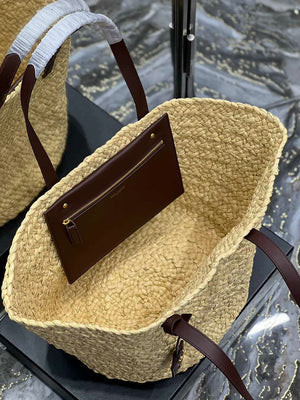 Saint Laurent YSL 693242 Tote Panier Maxi Bag In Raffia Apricot - Default Title - View 6