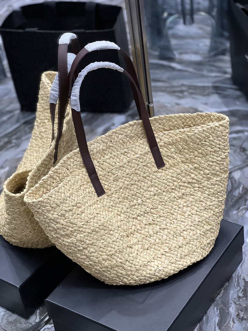 Saint Laurent YSL 693242 Tote Panier Maxi Bag In Raffia Apricot - Default Title - View 7