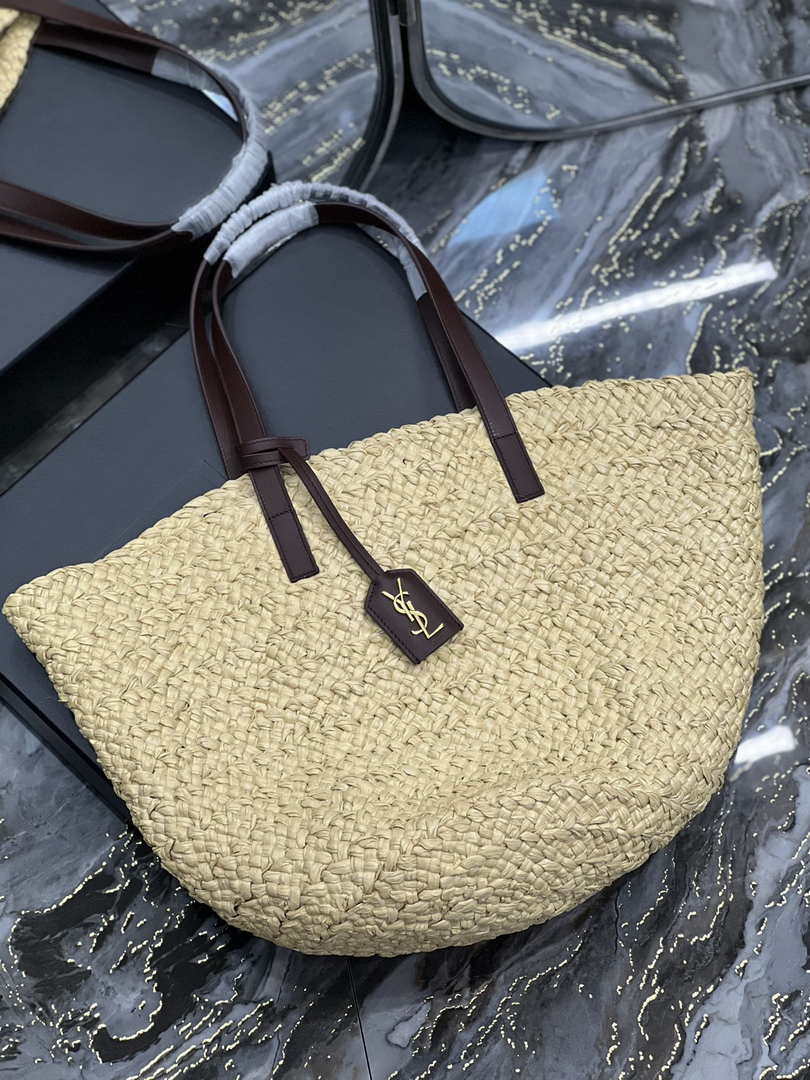 Saint Laurent YSL 693242 Tote Panier Maxi Bag In Raffia Apricot