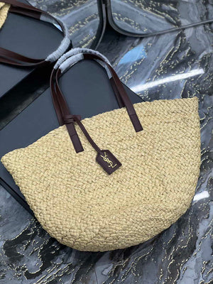 Saint Laurent YSL 693242 Tote Panier Maxi Bag In Raffia Apricot - Default Title - View 8