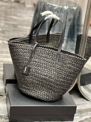 Saint Laurent YSL 693242 Tote Panier Maxi Bag In Raffia Black - Default Title - View 2