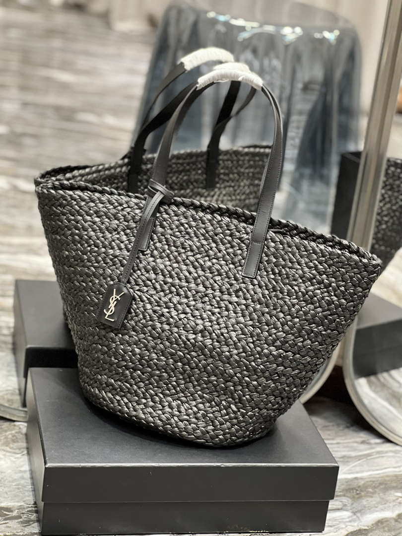Saint Laurent YSL 693242 Tote Panier Maxi Bag In Raffia Black - Default Title - View 2