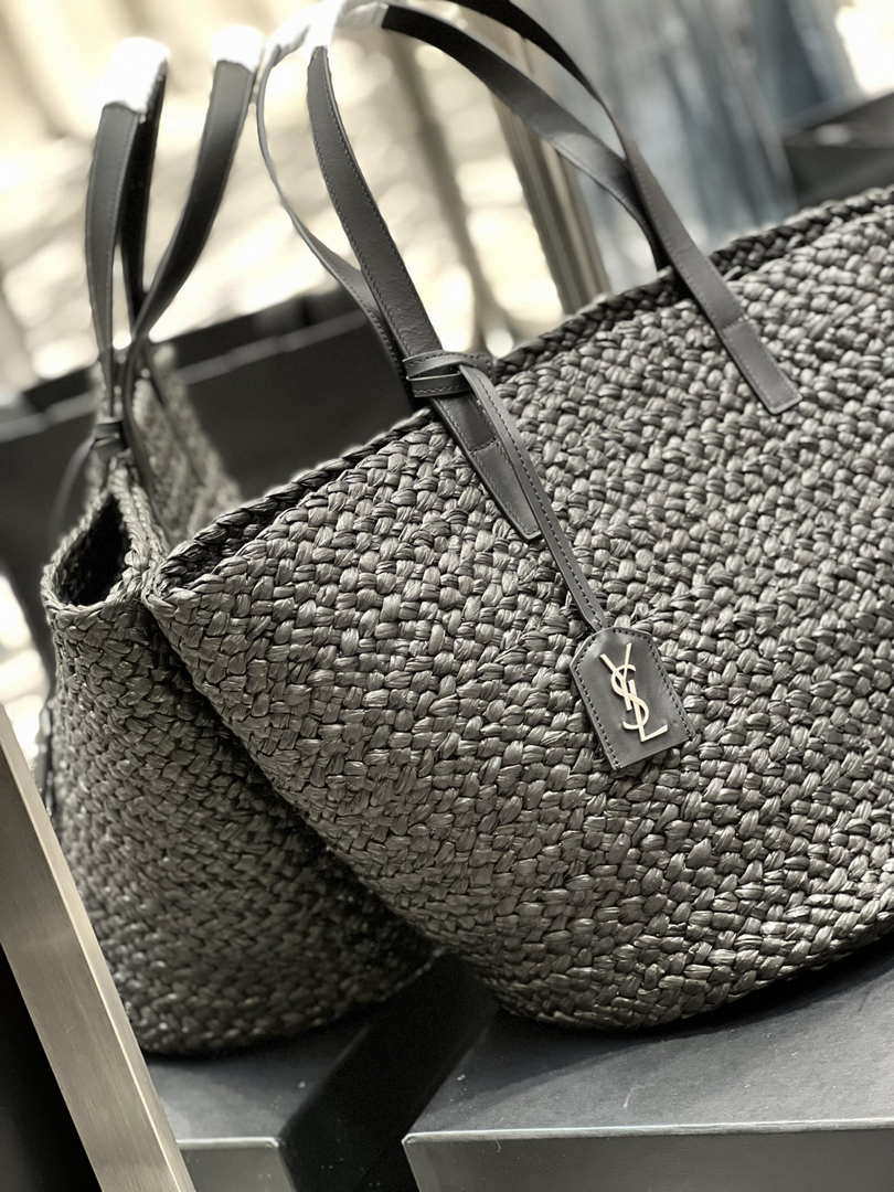 Saint Laurent YSL 693242 Tote Panier Maxi Bag In Raffia Black
