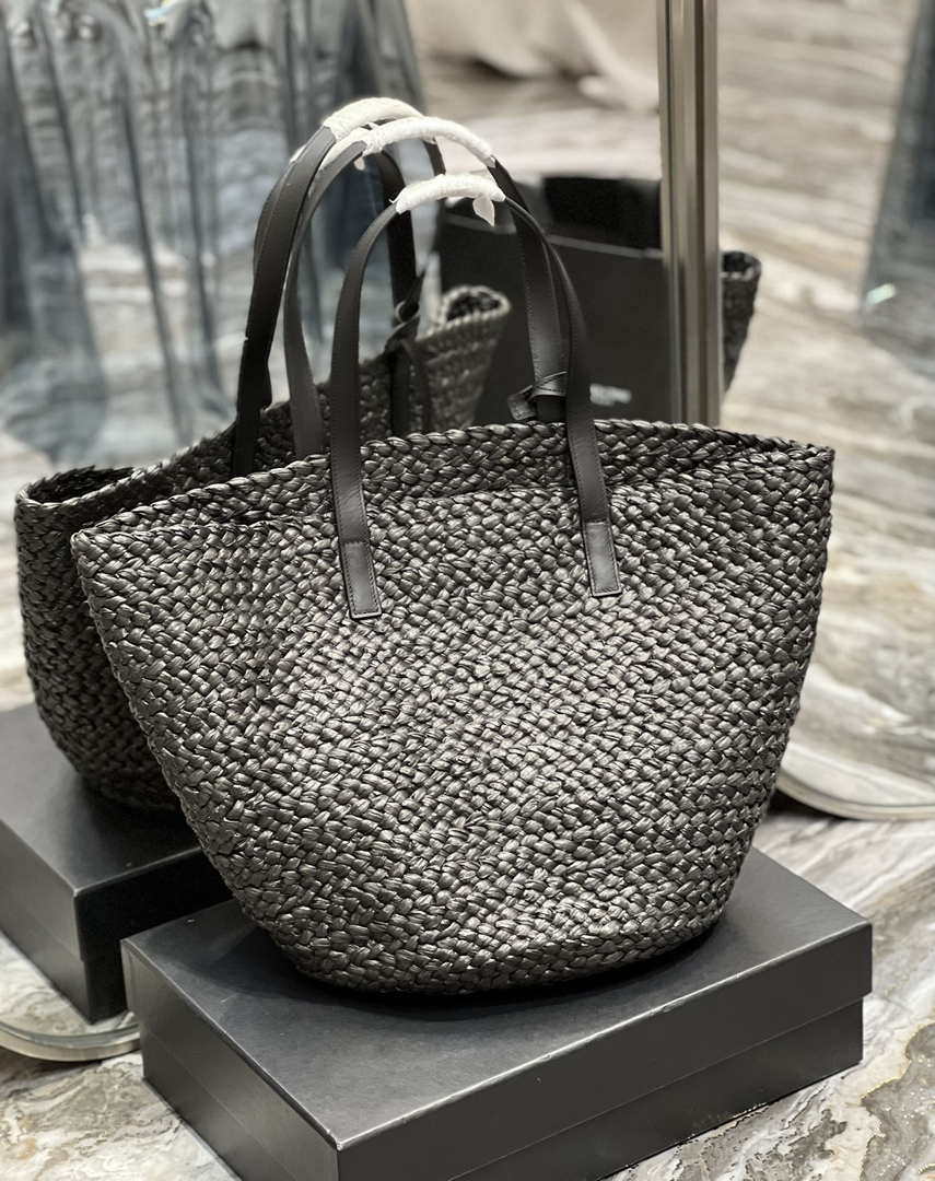 Saint Laurent YSL 693242 Tote Panier Maxi Bag In Raffia Black
