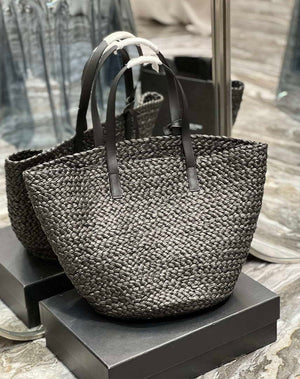 Saint Laurent YSL 693242 Tote Panier Maxi Bag In Raffia Black - Default Title - View 4