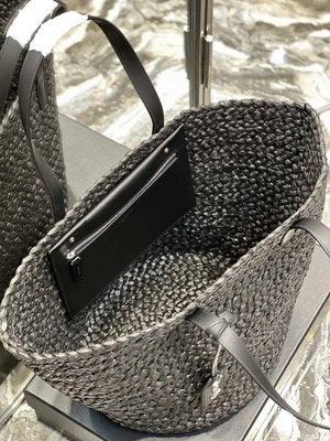 Saint Laurent YSL 693242 Tote Panier Maxi Bag In Raffia Black - Default Title - View 5