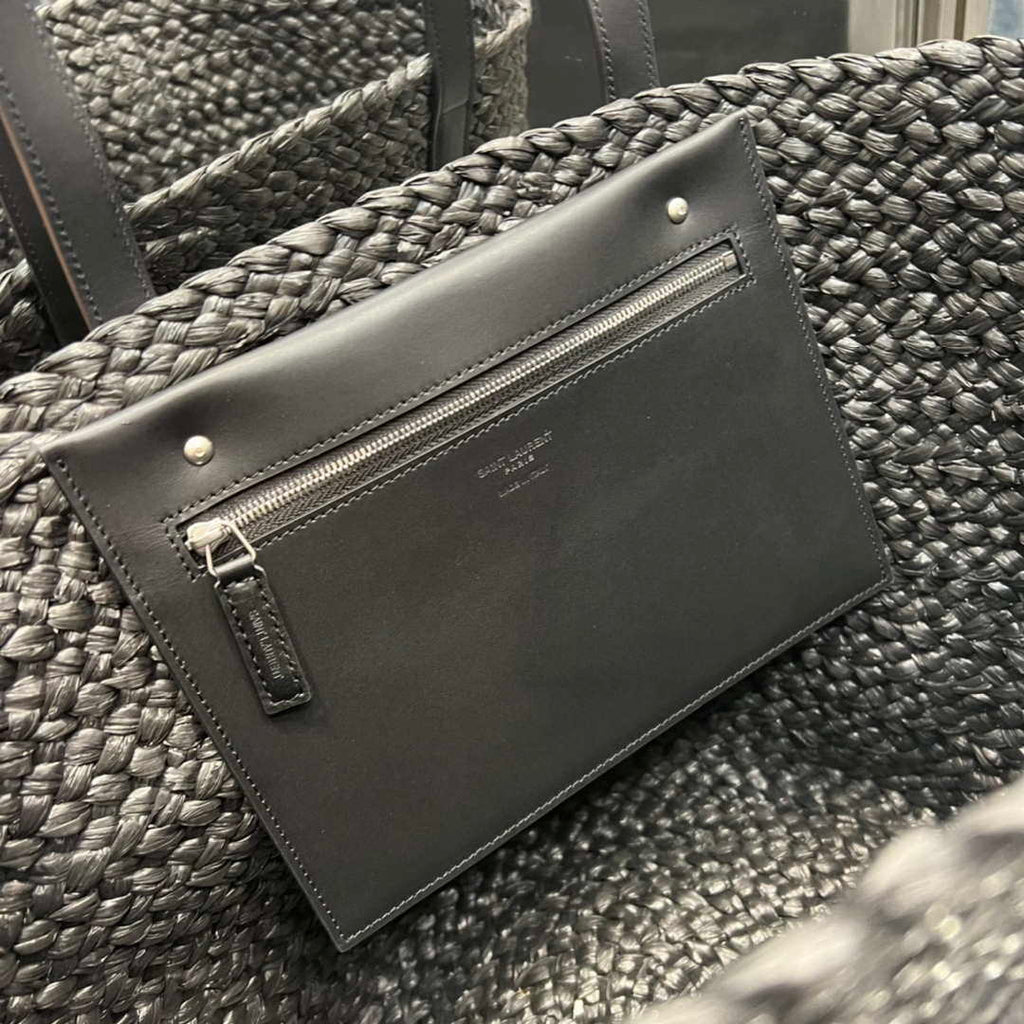 Saint Laurent YSL 693242 Tote Panier Maxi Bag In Raffia Black