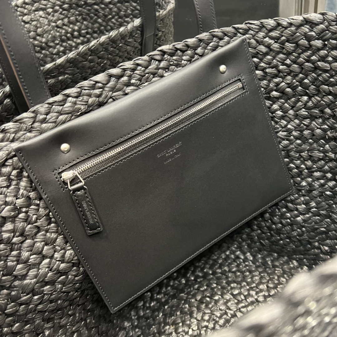Saint Laurent YSL 693242 Tote Panier Maxi Bag In Raffia Black