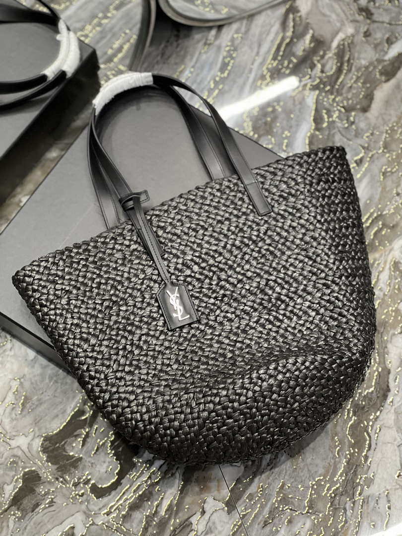 Saint Laurent YSL 693242 Tote Panier Maxi Bag In Raffia Black