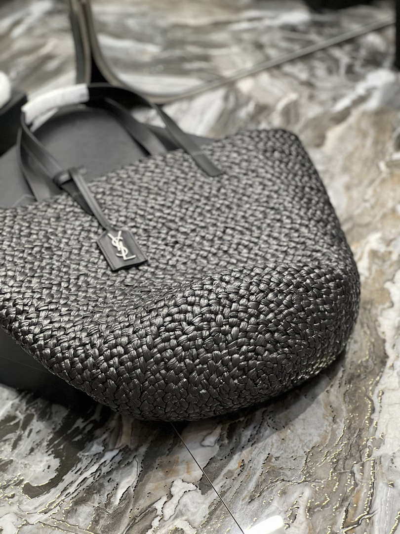 Saint Laurent YSL 693242 Tote Panier Maxi Bag In Raffia Black