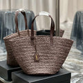 Saint Laurent YSL 693242 Tote Panier Maxi Bag In Raffia Dark Brown - Default Title - View 1