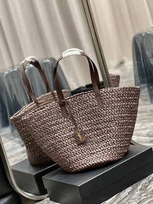 Saint Laurent YSL 693242 Tote Panier Maxi Bag In Raffia Dark Brown - Default Title - View 2