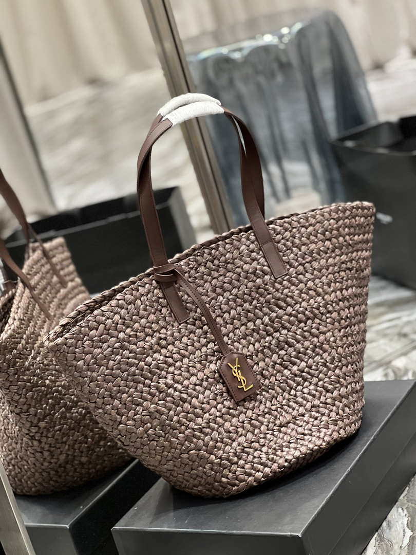 Saint Laurent YSL 693242 Tote Panier Maxi Bag In Raffia Dark Brown - Default Title - View 3